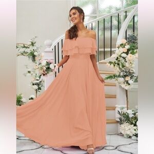 Hebeos Womens Off The Shoulder Chiffon Long Maxi Dress Size 10 Coral Bridesmaids